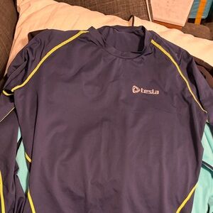 Tesla Men’s Long-Sleeve Swim Rash Guard - Navy with Lime Accents